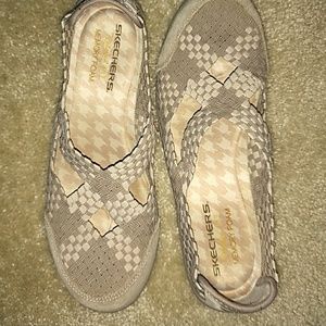Skechers slip ons, two-tone tan, size 9